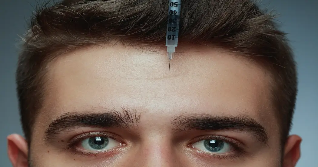 Man examining hairline for signs of male pattern hair loss